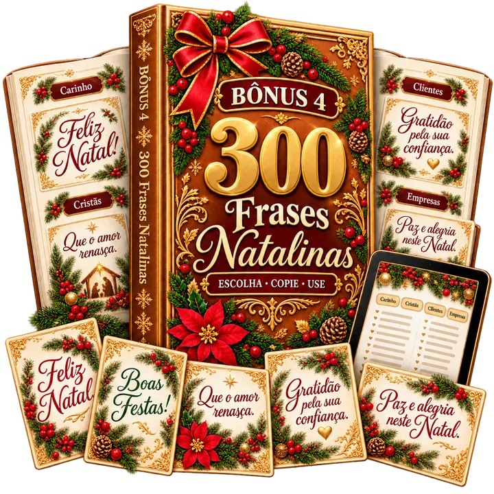 Capa do Bônus 4: 300 Frases Natalinas, com cartões de frases de carinho, cristãs, para clientes e empresas